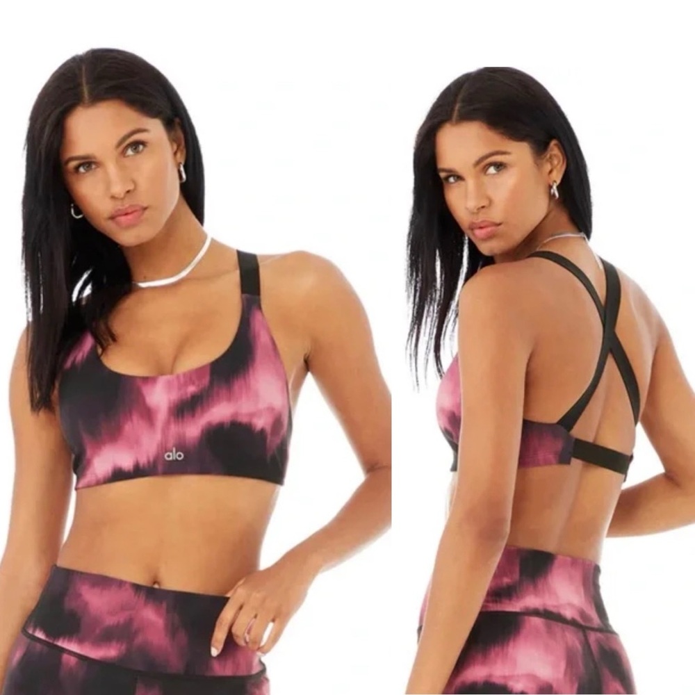ALO Yoga Pink and Black Tie-Dye Sports Bra